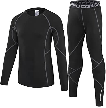 Leeboom Thermounterwäsche Kinder Fussball Skiunterwäsche Kinder Atmungsaktiv Funktionsunterwäsche Schnelltrocknend für Training Skifahren Radsport (Oberteil + Hose)