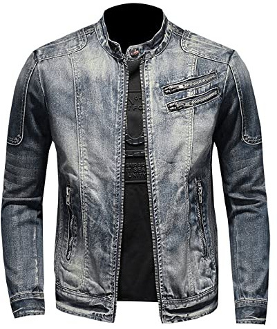 Camisa Vaquera Hombre, Chaqueta De Camionero Chaqueta De Mezclilla Vintage Gris Azul Chaqueta De Motociclista Washed Jeansjacke Chaqueta De Transición Elástica Con Cremallera Chaqueta Casual Slim