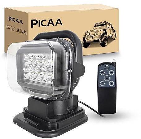PICAA 3D Led Arbeitsscheinwerfer,LED Suchscheinwerfer Arbeitsleuchte Funkfernsteuerbar mit Magnetfuß Suchlicht - Wetterfest 360 Grad Drehbar für Auto Offroad Jagd Boot Garden 50 W DC 12V Schwarz
