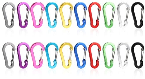 SWAWIS 20Stk Bunte Karabiner Schlüsselanhänger, 50 * 15mm Aluminium Klein Bunt Schraubkarabiner, D Form Karabinerhaken für Camping Angeln Wohnmobil Reisen Rucksack