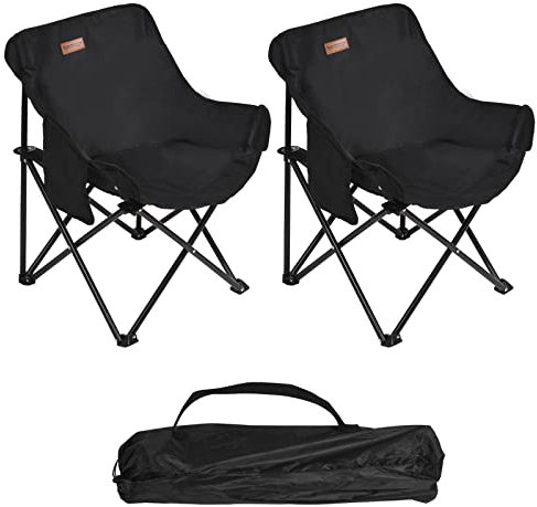 Rainberg Folding Camping Chair, Compact & Lightweight 2.2kg. Durable Metal Frame Holding up to 100kg, Outdoor, Picnic Chair, Enjoy a Comfortable Seat. (Pack of 2, Black)
