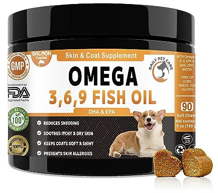 Omega 3 for Dogs UK - Salmon Oil Chews with EPA & DHA | Itchy Skin Relief & Allergy Support | Dog Skin & Coat Supplement | 100 Soft Chews