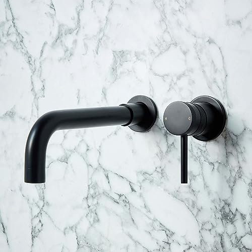 Apres Wall Mounted Basin Mixer or Bath Filler Matt Black | Wall Mounted Bathroom Sink Tap | Wall Mounted Bath Filler Tap | Matt Black Finish | Noir Tap