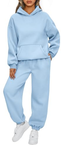 AUTOMET Womens 2 Piece Outfits Lounge Hoodie Sweatsuit Sets Oversized Sweatshirt Baggy Fall Fashion Sweatpants with Pockets, Lightblue, Small