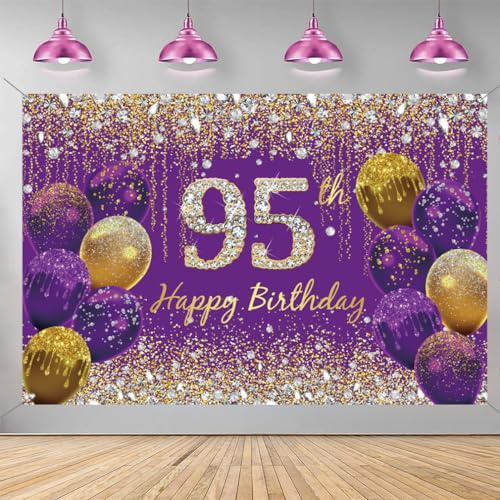 95. Geburtstag Deko für Frauen, Lila Glitzer Flecken Stoff Schild Plakat Geburtstag Party Dekoration Hintergrund Banner Frau, 95 Geburtstagsfeier Deko