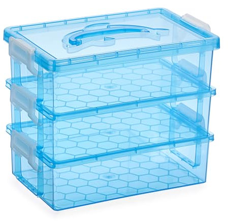 BTSKY 3 Layers Cute Dolphin Clear Plastic Pencil Box - Multipurpose Pencil Case Craft Storage Container with 1 Lid & Handle,Easy Carry & Stack Crayon Boxes Office Supplies Storage Organizer,Clear Blue