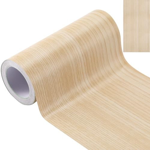 GORGECRAFT 10m * 15cm Ruban de Réparation Patch Bois Texturé Adhésif Papier Peint Bordure Autocollant Cornsilk PVC Auto-Adhésif Réaliste Grain de Bois Bande de Réparation Placage Bande de Bord