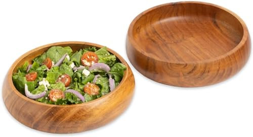 SHAHAZ CRAFTS Lot de 2 bols à salade en bois d'acacia - Grands bols individuels de 20,3 x 5,1 cm (708,7 g) avec revêtement en bois de qualité alimentaire | Assiettes sans joint en bois pour aliments