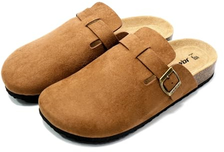 JOMIX Sabot Uomo Eleganti Eco-Pelle Scamosciata Ciabatte Casa Sughero Punta Chiusa Zoccoli Invernali Pantofole Estive Comode MU2440 Khaki 43