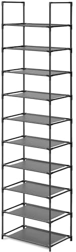 edihome, Scarpiera Salvaspazio Slim, 10 Livelli, (28 x 45 x 173 cm), Organizzatore di scarpe, Portascarpe alto e stretto, plastica, verticale, Show Rack (10 Livelli - S)