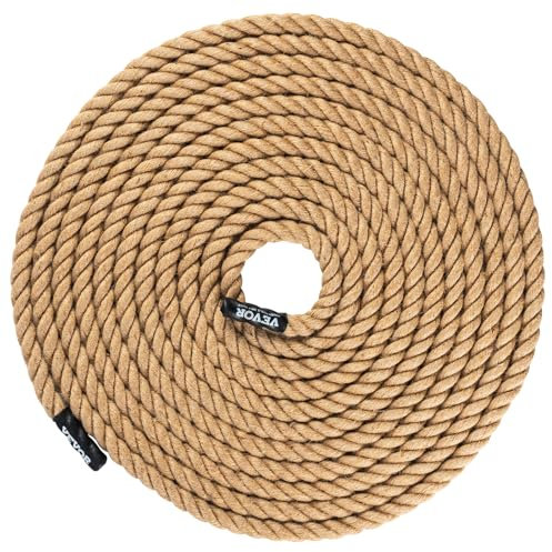 VEVOR Kletterseil Fitness-Trainingsseil Fitnessstudio, 15,24 m Länge, 25,4 mm Durchmesser, Trainingsseil, Mehrzweckseil aus Jute, 227 kg, Kletterübungen, Krafttraining für Bergsteigen, Camping
