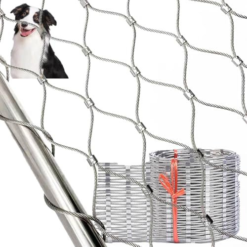 Generisch Flexibles 304 Edelstahl-Seilnetz,Sicherheitsnetz für Balkon,Tiergeflügel-Sperren-Zaun,Fallschutzzaun,Maschendrahtzaun,8 Maschenweiten,Anpassbar,12cm mesh,2x2m/6.6x6.6ft