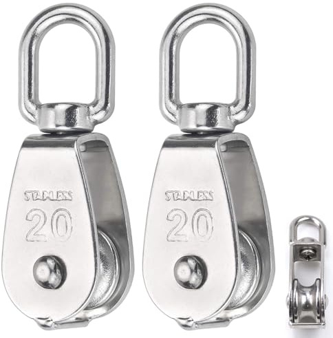 2 Pack M20 Single Pulley Block, 304 Stainless Steel Pulley Roller 360 Degrees Swivel Pulley for Washing line Ropes - Safe Loading up to 75KG