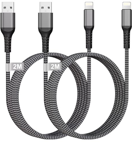 Cable iPhone 2 M 2Pack [Apple MFi Certificado], Cable Phone Carga Rapida cable USB a Lightning Nylon Cabo Cargador Lightning Charger USB para iPhone 14/13/12/11/X/XS/XR/8/7/6/5/SE, iPad, AirPods