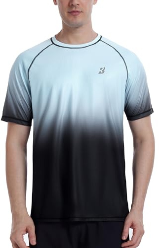 Roadbox Men's Short Sleeve Swim Rash Guard Shirts, Quick Dry UPF 50+ UV Sun Protection SPF T Shirt, Moisture Wicking Water Tee Tops for Beach Fishing Surfing (Black Gray Blue,XL)