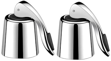 Vinflasklock, vinproppar i rostfritt stål, återanvändbara vinflasklock, lämpliga för rött vin, champagne, burk, mousserande vin (silver, 2 st)