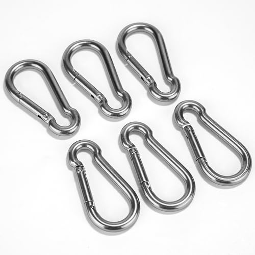 Lot de 6 mousquetons en Acier Inoxydable 304 pour Camping, pêche, randonnée, Argent