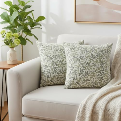 BREASOME Cushion Covers 45 x 45 cm Set of 2 Botanical Floral Leaves Textured Cushion Covers Polyester Decorative Square Throw Pillow Cases for Sofa Couch Bedroom Living Room