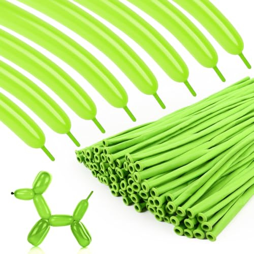 100 globos largos de 260 colores verde claro para retorcerse, globos de látex gruesos delgados para modelar animales y atar arcos, suministros de fiesta de espectáculo mágico para decoración de