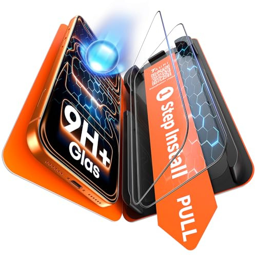 TAURI 2-pack för iPhone 17 Pro skärmskydd, [1-stegs installation] med automatisk dammborttagning, 9H+ härdat glas, fullt täckskydd, repfri [splittersäkert militärkvalitet] bubbelfri