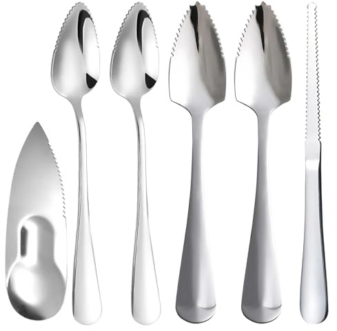 Grapefruit Löffel Set, 6-Teiliges Küchenutensilien-Set Mit 2 Grapefruit Löffeln, 2 Kiwi Löffeln, 1 Grapefruitmesser Und 1 Schneidewerkzeug, Ideal Für Zitrusfrüchte Und Desserts