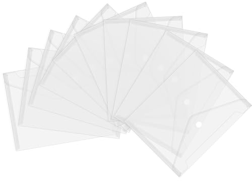 Lot de 10 Pochettes Plastique A5, Transparente Porte Documents Imperméable avec Fermeture Bouton Pression Classeur A5 pour Organisation Bureau École Voyage, 24 × 17 cm