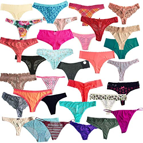 EMBEK Women’s Underwear Assorted Pack of 24 Silk G-strings T-backs Lace Thongs Sexy Panties (Large, 24 Pcs)