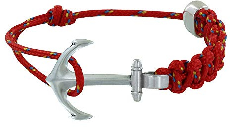 LES POULETTES BIJOUX - Bracelet Argenté Ancre Lien Bicolore Tressé Coulissant - Rouge