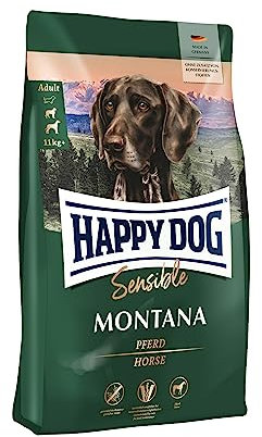 Happy Dog Sensible Montana Trockenfutter, Hundefutter - Geschmacksrichtung Pferd - Glutenfrei, Getreidefrei, Monoprotein, Omega-3 und Omega-6-1kg