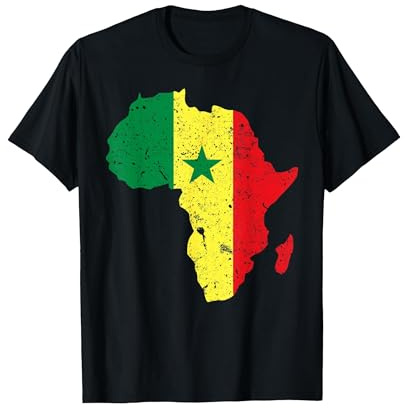Amour Sénégal drapeau sénégalais en carte Afrique T-Shirt, Homme, Noir, S