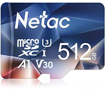 Netac MicroSDXC-minneskort 512 GB, Micro SD-kort, 4K Full HD-videoinspelning, UHS-I, C10, U3, A1, V30, för kamera, smartphone, säkerhetssystem, drönare, Dash Cam