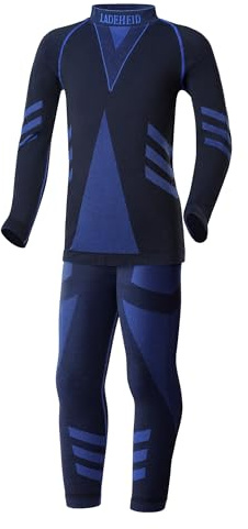 Ladeheid Conjunto Térmico para Niños – Ropa Interior Térmica para Invierno con Camiseta Térmica Niño & Niña y Pantalón Termico Largo – Ideal para Futbol y Esquí LAGI009 (Negro/Azul Marino, 134-140)