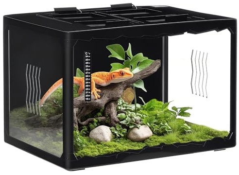 PawHut Terrario per Tartarughe di Terra, Camaleonte, Iguana, Geco e Rettili con Termometro 18-34℃, 60x40x40.5cm, Nero