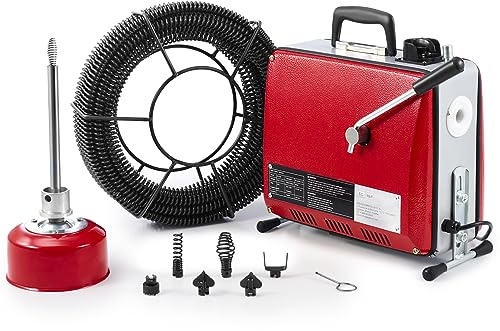 ZELCAN 400W Macchina Sturatubi Elettrica, Macchina per La Pulizia dei Tubi della Coclea, Pulitore Elettrico di Scarico Tubo 400r/ min Drenaggio a Spirale con Scovolini Teste e 20M Molle