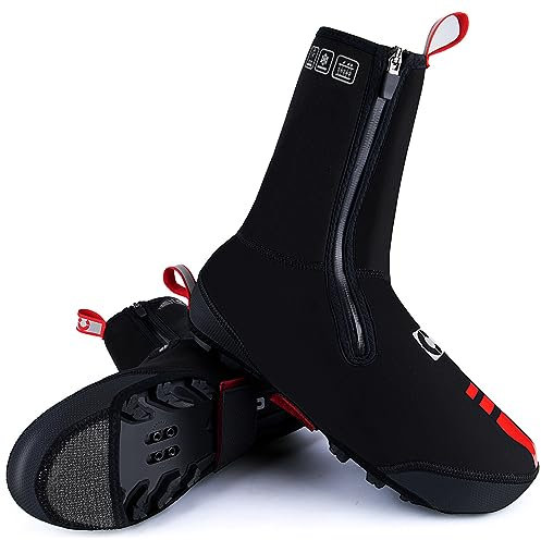 Neopren Überschuhe Fahrrad Winter Thermo Wasserdicht MTB Schuhe überzieher Regenschutz Reflektierende Radschuhe überzug für Herren Damen, Schwarz XL_42-43