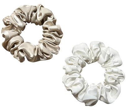 townssilk Sidenhårsnoddar hårsnoddar hårscrunchies band 100 % rent mullbärssilke 22 momme hårvänlig lyxig elastisk randig 2 stycken kaffe och vit