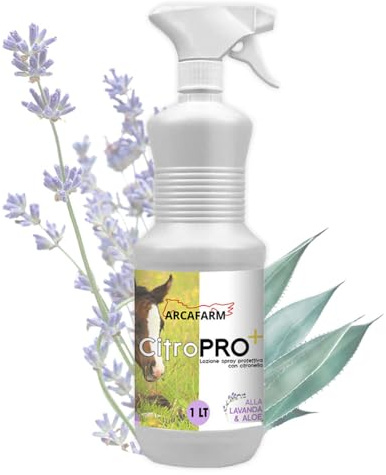 Repellente Naturale Spray alla Citronella per Cavalli 1 lt CitroPro+ Lavanda e Aloe Vera, Lozione anti Insetti Mosche Zanzare, Protezione Lunga Durata - Made in Italy