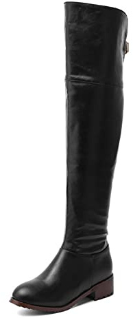 ENWIND Botte Cuissarde Femme Plate Cuir Botte Doublure Fourré Chaude Bottes Hautes Au Genou Bottes Longues d'hiver Chaudes,Noir,36 EU