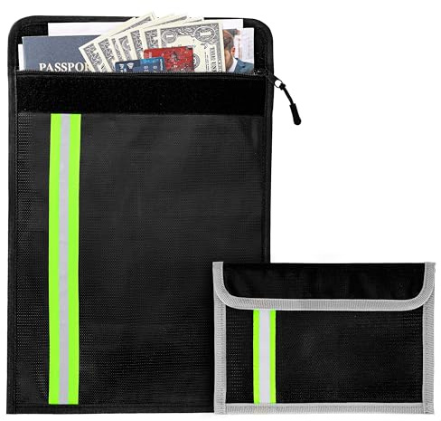 Belle Vous Fireproof Document Bags (2 Pack) - Waterproof & Fireproof Safe Organizer Pouch for A5 & A4 Documents, Jewelry, Money, Cash, Passport & Files - Silicone Coated with Zipper Closure