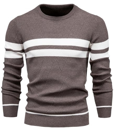 Genfien Rund hals tröja herr långärmade tröjor varm enfärgad stickad tröja herrtröjor tröja basic herrtröja tröja basic casual slim fit, kastanj, S