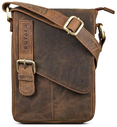 ROYALZ 'Louisiana' Leder Umhängetasche Klein für Männer Herren Ledertasche Mini Seitentasche Vintage Look Tasche zum Umhängen, Farbe:Nevada braun