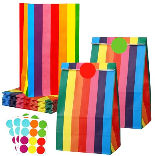 30 st presentpåsar papper festväskor för barnfest, födelsedagspåsar kraftpapper godispåsar gåvor sötsaker väskor platt botten kraftpapperspåse med 24 klistermärken för jul halloween bröllopsfest