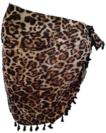 Damsarong pareo sexig, strandfilt, sommar chiffong strandhandduk, täckande chiffong bikini, transparent cover up, strandkjol, strandklänning att bära över baddräkter, 50 x 180 cm, leopardmönster svart