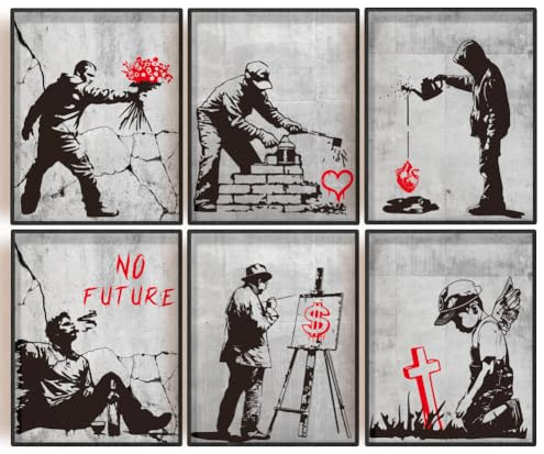 Banksy, 6 stampe artistiche su tela, graffiti, decorazione con citazioni ispiratrici per soggiorno e camera da letto