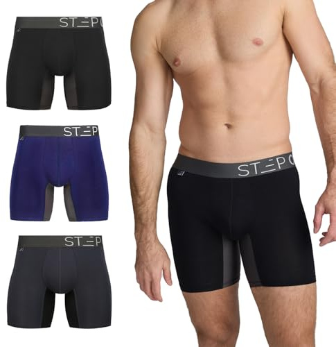 STEP ONE Bamboo Boxers Mens 3 Pack, Anti Chafing Underwear with 3D Pouch, Breathable Moisture Wicking Boxer Shorts for Men, No Ride Up Boxers for Sports & Daily Comfort Mixed Pack Large