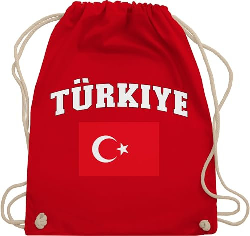 Turnbeutel Rucksack - Fußball EM WM - Taschen - Türkiye Schriftzug mit Flagge | Türkei | Turkey | Türkisch - Unisize - Rot - fanartikel 2024 fußballer türkischer fußball-fanartikel türkische