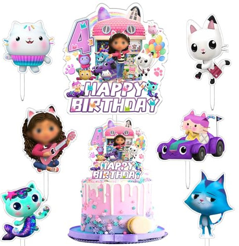 7 Pièces Gabb Décoration Anniversaire, Cake Topper, Cupcake, Happy Birthday, Garnitures Pour Enfants, 4 Ans