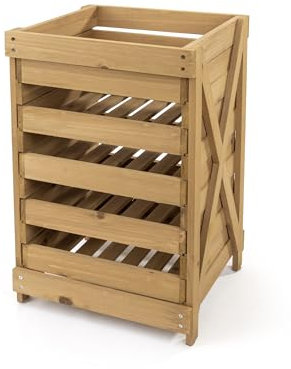 LIN HOME Organizador Extraibles 4 Cajones para Fruteria 35x32.5x58cm - Cajas de Almacenaje de Madera para Organizar Frutas y Verduras Color Madera
