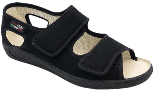 GAVIGA Sandali ciabatte pantofole donna regolabili con strappi tomaia in cotone ideale per riabilitazione (nero, Sistema Taglie Calzature EU, Adulto, Donna, Numero, Media, 37)