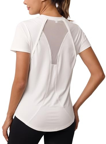 Wayleb T-Shirt Sportiva da Donna Girocollo Maglietta Sportive Donna Manica Corta Schienale in Rete Traspirante Top Fitness Yoga Corsa Danza Fitness Gym Magliette Top, Bianco S